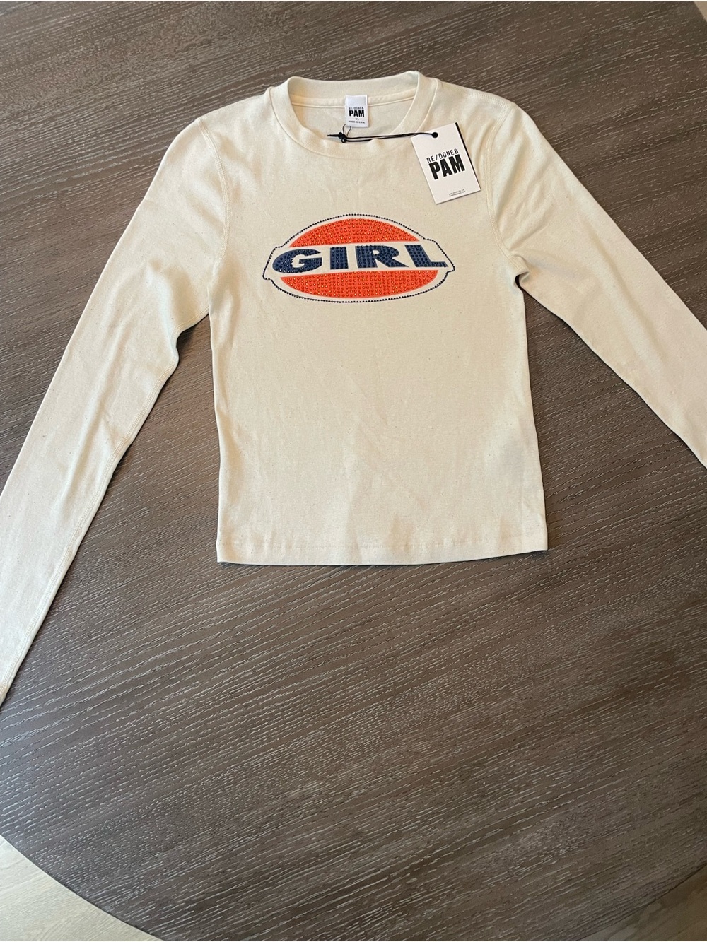 Re/Done Cream Graphic Long-Sleeve Knit Top with 'GIRL' Detail - Picture 3 of 6